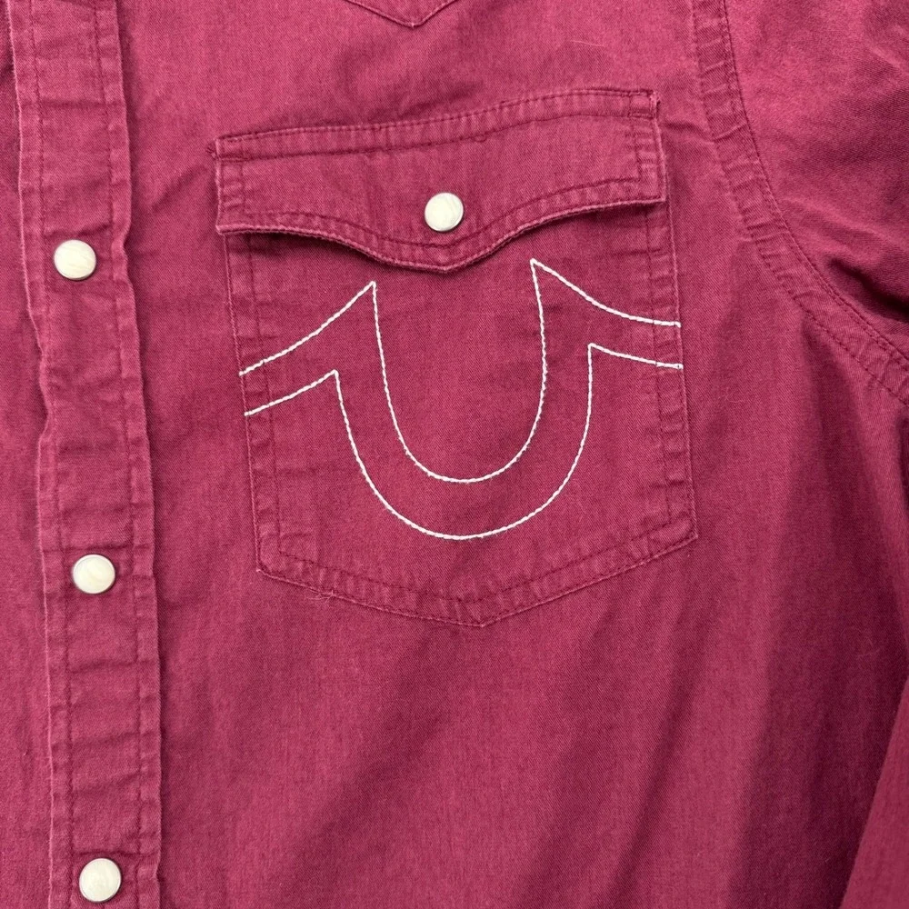 True Religion Western Shirt Mens Small Burgundy Pearl Snap Excellent